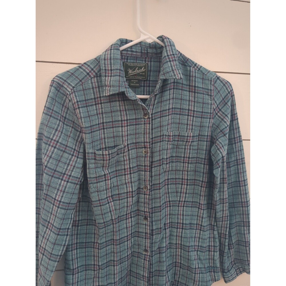 Woolrich Teal Plaid Button-Down Shirt with Navy & Purple Stripes